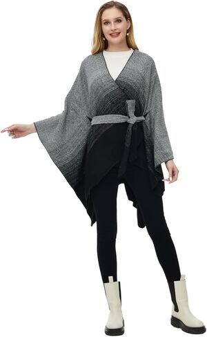 معطف شال نسائي محبوك من Ferand مع حزام قابل للفصل مفتوح من الأمام متدرج لخريف وشتاء in Kuwait
