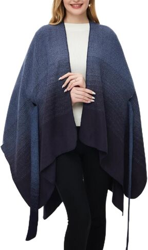 Ferand Women's Knitted Shawl Wrap with Detachable Belt Open Front Gradient Poncho for Fall Winter in Saudi Arabia
