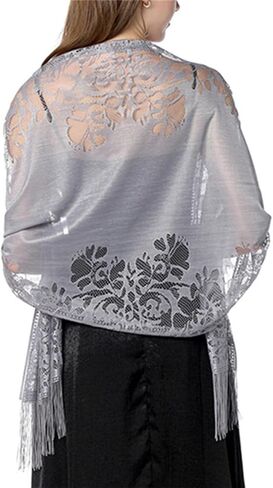 Sup-Coente Victorian Lace Shawls Wraps for Women Vintage Floral Fringe Sheer in Kuwait