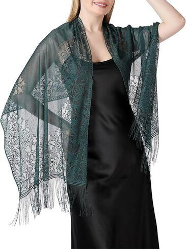 Sup-Coente Victorian Lace Shawls Wraps for Women Vintage Floral Fringe Sheer in Kuwait