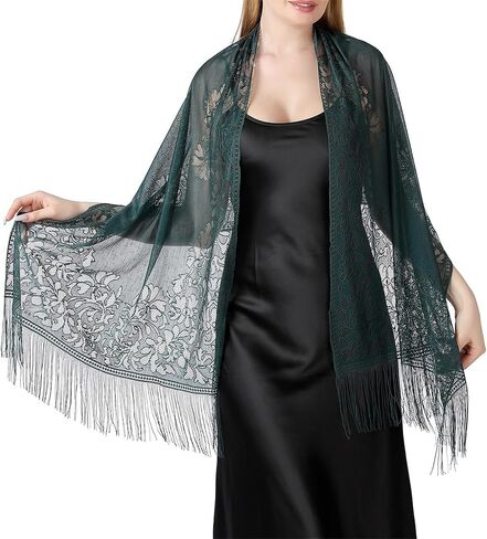 Sup-Coente Victorian Lace Shawls Wraps for Women Vintage Floral Fringe Sheer in Kuwait
