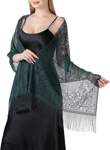 Sup-Coente Victorian Lace Shawls Wraps for Women Vintage Floral Fringe Sheer in Kuwait
