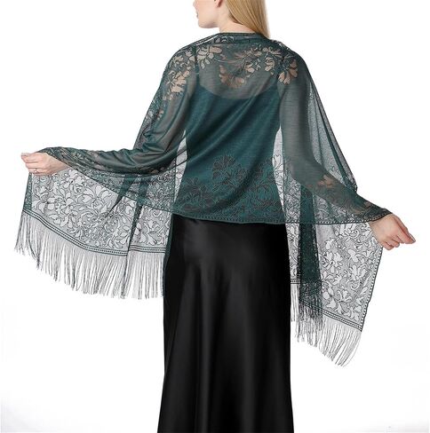Sup-Coente Victorian Lace Shawls Wraps for Women Vintage Floral Fringe Sheer in Kuwait