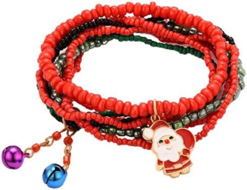 7 Pcs/Set Christmas Multi Color Stretch Beaded Charm Stackable Bracelet Xmas Jingle Bell Snowman Santa Claus Crutches Pendant Beaded Bracelets Adjustable Stretch Strand Elastic Bracelets Jewelry in Saudi Arabia