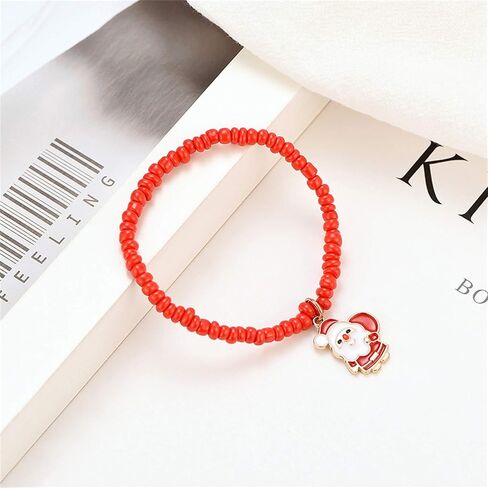 7 Pcs/Set Christmas Multi Color Stretch Beaded Charm Stackable Bracelet Xmas Jingle Bell Snowman Santa Claus Crutches Pendant Beaded Bracelets Adjustable Stretch Strand Elastic Bracelets Jewelry in Saudi Arabia