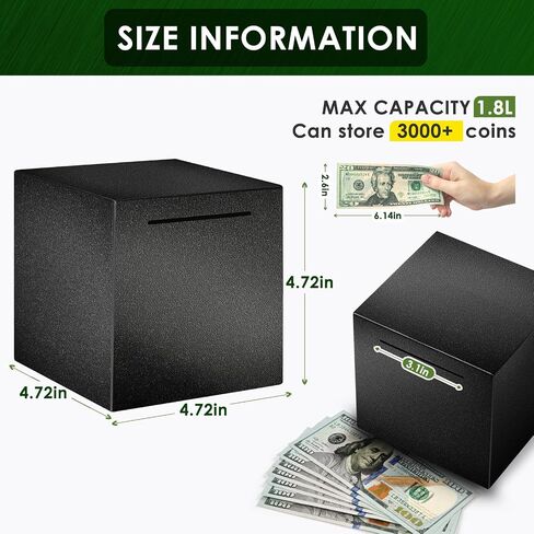Piggy Bank for Adults Must Break to Open, Vcertcpl Stainless Steel Money Box Safe for Cash Saving, Unbreakable Adults Piggy Bank for Real Money, Metal Money Bank Saving Box (Black, 4.72 inch) in Saudi Arabia