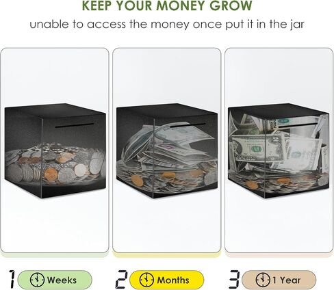 Piggy Bank for Adults Must Break to Open, Vcertcpl Stainless Steel Money Box Safe for Cash Saving, Unbreakable Adults Piggy Bank for Real Money, Metal Money Bank Saving Box (Black, 4.72 inch) in Saudi Arabia