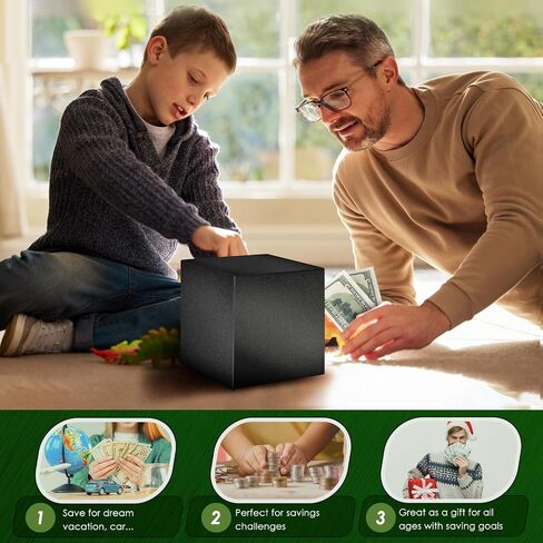 Piggy Bank for Adults Must Break to Open, Vcertcpl Stainless Steel Money Box Safe for Cash Saving, Unbreakable Adults Piggy Bank for Real Money, Metal Money Bank Saving Box (Black, 4.72 inch) in Saudi Arabia