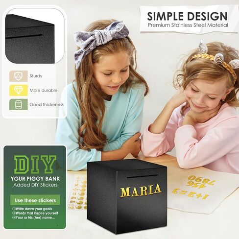 Piggy Bank for Adults Must Break to Open, Vcertcpl Stainless Steel Money Box Safe for Cash Saving, Unbreakable Adults Piggy Bank for Real Money, Metal Money Bank Saving Box (Black, 4.72 inch) in Saudi Arabia