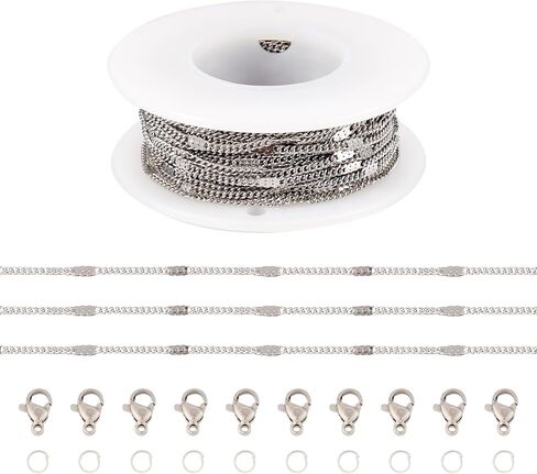 Beadthoven 16.4Ft 2.5mm Stainless Steel Paperclip Chains for Jewelry Making Real 18K Gold Plated Textured Cable Chains Flat Oval Jewelry Chains with Lobster Clasps Jump Rings for DIY Necklace Bracelet in Saudi Arabia
