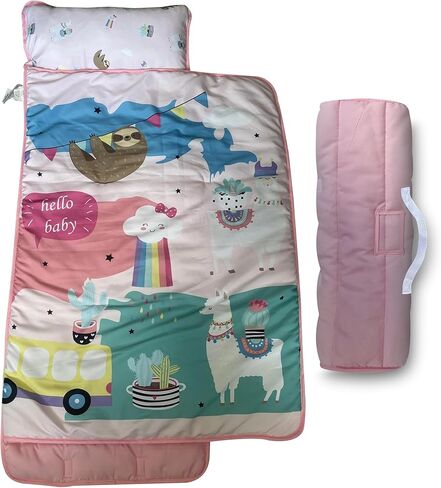 Toddler Nap Mat Set with Removable Pillow - Ultra Soft Slumber Nap Mats for Preschool, Roll-Up Toddler Sleeping Bag for Preschool & Daycare - 50"x20" Cozy and Portable (Many Cars) in Kuwait