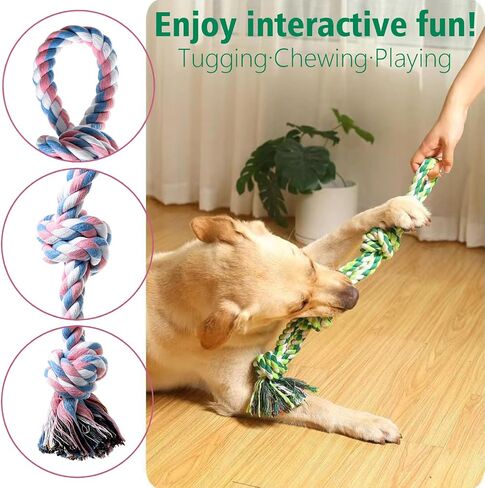 Dog Rope Toys Indestructible Dog Toys, Dog Chew Toys for Aggressive Chewers, Tough Puppy Teething Chew Toys for Boredom, Dental Cleaning Tug of War Dog Toy, Great for Small to Large Breed in Saudi Arabia