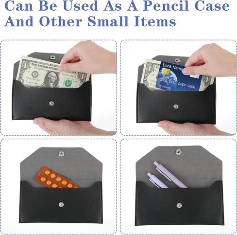Black Money Envelopes For Cash Pu Leather Envelope Wallet Cash Envelope Wallet Reusable Waterproof Cash Stuffing Wallet For Women For Women Men Budgeting Cash Check Billing(Black) in Saudi Arabia