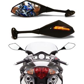 Motorcycle LED Turn Signal Rear View Mirrors Compatible with 2011 2013 Honda CBR250R CBR 600 RR (Carbon Fiber+Smoke Len)