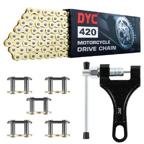DYCTAHO Gold 420 Motorcycle Chain 132 Link Standard Roller Chain with Free Chain Breaker 5 Connecting Master Link for 100cc 110cc 125cc Dirt Pit Bike ATV Quad Go Kart Mini Bike Scooter