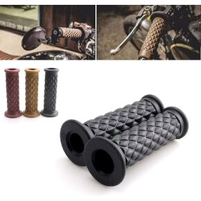 Motorcycle Vintage Non Slip Handlebar Grips 7/8" 22mm 1" 24mm Rubber Handle Grips, Open End (Black)