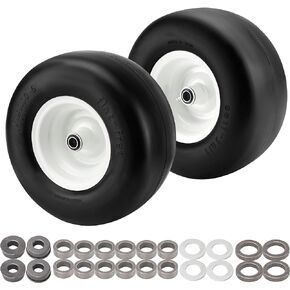 13x6.5-60 Flat Free Tires and Wheels,13x6.50-6 Solid Smooth Lawnmower Tires Assembly with 3/4" & 5/8" Grease Bearings,4" Centered Hub for zero turn Lawn Mower(2 Pack)