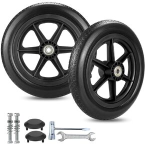 Pair of 12 Inch Wheelchair Replacement Wheels, 12 1/2 x 2 1/4" Solid Tire Rear Wheels for Manual Wheelchair, Transport Chair Parts, Back Wheels (12 1/2 x 2 1/4" (Black))