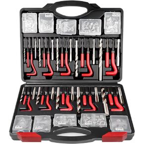 Helicoil Thread Repair Kit, 261 PCS Thread Repair Kit HSS Drill Helicoil Kit, Rethreading Kit with Thread Gauge| Metric and SAE| 1/4" 5/16" 3/8" 7/16" 1/2" M5 M6 M8 M10 M12