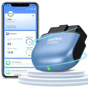 OBD2 Scanner Reader Bluetooth Wireless: Smart 1s Auto-Connect Clear Error Code Live Data Reset Diagnostic Tool for iPhone/Android Vehicle Voltage/Performance/Speed/Fuel Test AMTIFO B25