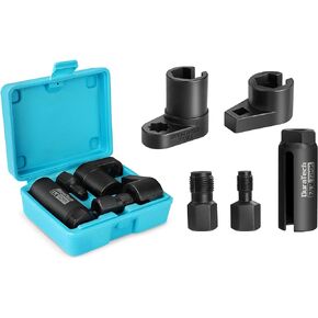 DURATECH 5PCS O2 Oxygen Sensor Socket Thread Chaser Set, 3/8" 1/2" Drive x 7/8" 22mm Oxygen Sensor Wrench Remover O2 Sensor Removal Tool Kit