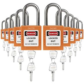 TRADESAFE Lockout Tagout Locks Set - 10 Red Loto Locks, Lockout Locks Keyed Different, 1 Key Per Lock, OSHA Compliant Lock Out Tag Out Padlocks, Safety Padlocks for Electrical Lockout Tag Out Kits