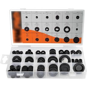 125 PCS Closed Rubber Grommet Kit, Solid Cable Hole Plugs, Automotive Firewall Washers, Multi-Size Sealing Ring Replacements, Universal for Most Cars, Trucks and Vans (Black)