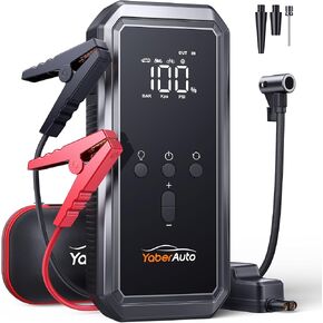 Portable Car Jump Starter with Air Compressor, YaberAuto 150PSI 3000A Car Battery Jump Starter (9.0 Gas/8.0L Diesel), 12V Jump Box Car Battery Jumper Starter with Large LCD Display, Lights