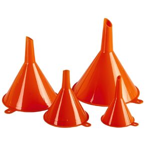 KarZone Plastic Funnel for Automotive Use - Kitchen Funnels for Filling Bottles, Jars, Containers or Lab Use - Oil Funnel for Gas, Car Oil, Lubricants and Fluids (White-4 Pack)