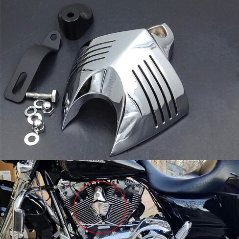 HTTMT MT246-008-A- غطاء قرن رأس النسر الكروم متوافق مع 1992 وما فوق Harley-Davidson مع حامل جانبي "جرس البقر" وجميع قضبان V مع ضوء LED أحمر in Saudi Arabia