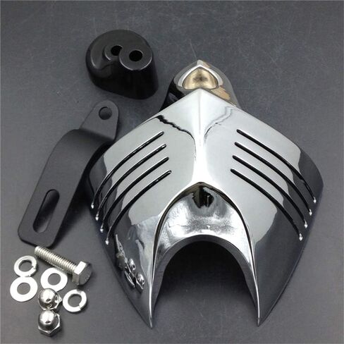 HTTMT MT246-008-A- غطاء قرن رأس النسر الكروم متوافق مع 1992 وما فوق Harley-Davidson مع حامل جانبي "جرس البقر" وجميع قضبان V مع ضوء LED أحمر in Saudi Arabia
