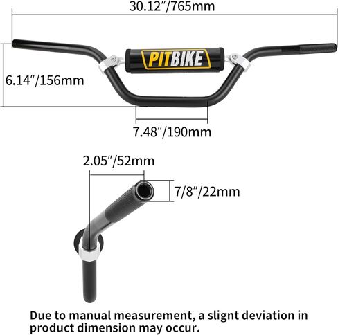 WEIYINGSI Universal 7/8 Inch 22mm Dirt Bike Handlebars, Upgraded Pit Bike Handlebar with Foam Pad for Motocross CRF YZF KXF KLX RMZ DRZ Pit Dirt Bike ATV Quad - Black in Saudi Arabia