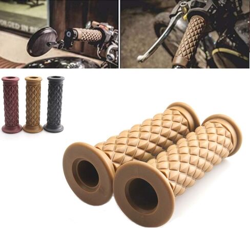 Motorcycle Vintage Non Slip Handlebar Grips 7/8" 22mm 1" 24mm Rubber Handle Grips, Open End (Black) in Saudi Arabia