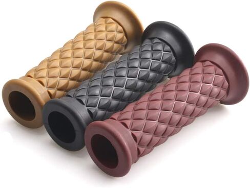 Motorcycle Vintage Non Slip Handlebar Grips 7/8" 22mm 1" 24mm Rubber Handle Grips, Open End (Black) in Saudi Arabia