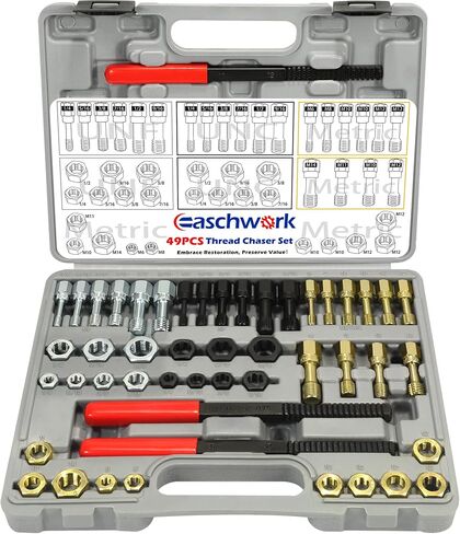 15 Piece Metric Thread Chaser Set Master Thread Rethreading Kit Universal M6 M8 M10 M12 Sizes Thread Restorer with Case in Kuwait