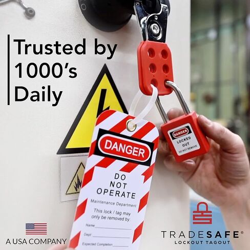 مجموعة علامات القفل الكهربائي من TRADESAFE - مشابك ومشبك وأقفال قواطع دوائر عالمية متعددة الأقطاب، وعلامات Loto، وقفل القابس، ومجموعة أقفال Loto (مفتاح واحد لكل قفل) للأقفال الكهربائية الآمنة باللون الأحمر in Saudi Arabia