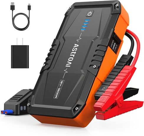 AstroAI S8 Car Jump Starter، بطارية السيارة 1500 أمبير مع شاحن حائط لما يصل إلى 6.0 لتر من الغاز ومحركات الديزل 3.0 لتر، صندوق القفز المحمول 12 فولت مع 3 أوضاع مصباح يدوي وكابل توصيل (برتقالي) in Kuwait