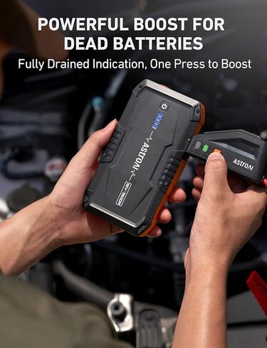 AstroAI S8 Car Jump Starter، بطارية السيارة 1500 أمبير مع شاحن حائط لما يصل إلى 6.0 لتر من الغاز ومحركات الديزل 3.0 لتر، صندوق القفز المحمول 12 فولت مع 3 أوضاع مصباح يدوي وكابل توصيل (برتقالي) in Kuwait