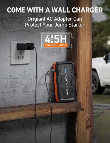 AstroAI S8 Car Jump Starter، بطارية السيارة 1500 أمبير مع شاحن حائط لما يصل إلى 6.0 لتر من الغاز ومحركات الديزل 3.0 لتر، صندوق القفز المحمول 12 فولت مع 3 أوضاع مصباح يدوي وكابل توصيل (برتقالي) in Kuwait