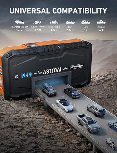 AstroAI S8 Car Jump Starter، بطارية السيارة 1500 أمبير مع شاحن حائط لما يصل إلى 6.0 لتر من الغاز ومحركات الديزل 3.0 لتر، صندوق القفز المحمول 12 فولت مع 3 أوضاع مصباح يدوي وكابل توصيل (برتقالي) in Kuwait