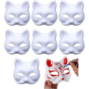 Cat Mask, PVC Plastic Plain White DIY Mask Paintable Blank Party Masquerade Costume Halloween Cosplay Mask, Pack of 8