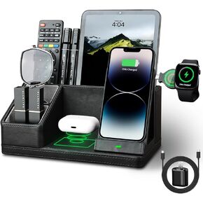 منظم مكتب جلدي من KINGFOM مع محطة شحن متعددة الوظائف لقلم الهاتف وحامل أقلام الرصاص لمنظمي المكتب والملحقات للوازم المنزلية المكتبية (L) in Kuwait