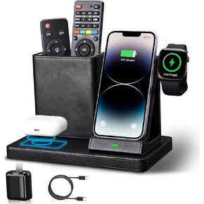 KINGFOM Leather Desk Organizer with Charging Station Multi-Functional Phone Pen Pencil Holder for Desk Desk Organizers and Accessories for Office Home Supplies (L)