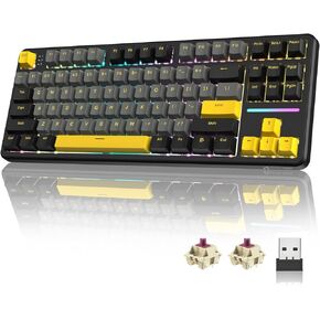 ATTACK SHARK X87 Wireless Gasket Mechanical Keyboard,TKL Tri-Mode BT5.0/2.4GHz/USB-C Gaming Keyboard,Hot Swappable,Side Printed PBT Keycaps,Pre-lubed Strawberry Switche RGB Backlit Keyboard-Moon Night