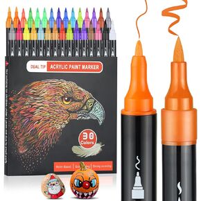 Acrylic Paint Pens Markers Dual Tip 30 Colors Paint Pens Fine Tip and Brush Tip for Rock Painting, Canvas, Wood, Glass, Ceramic, Fabric, Plastic, Egg, Scrapbook,Art Painting