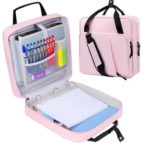 3 D-Ring Zipper Binder 2 inch with Shoulder Strap, Waterproof Oxford Binder with Zipper Storage 500 Sheets Capacity, Multi-Pockets Binder Organizer Bag for 13 inch Laptop College Office (Blue)