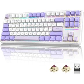 ATTACK SHARK X87 Wireless Mechanical Gaming Keyboard, Tri-Mode BT5.0/2.4GHz/USB-C Gasket Hot Swappable Custom Keyboard, Pre-lubed Strawberry Switches, 75% TKL RGB Backlit Keyboard-Twilight Purple