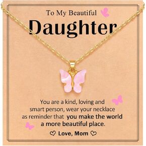 Beautiful Pink Butterfly Necklace, Gifts for Granddaughter Daughter Teens