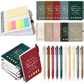 Chuangdi 20 Sets Employee Appreciation Thank You Gifts Inspirational Spiral Notebook Journal with Sticky Notepad Motivational Bamboo Ballpoint Pen Bulk for Team Nurse Teacher Coworker (Boho Colors)