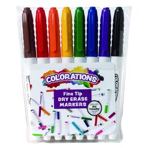 أقلام تحديد ذات أطراف دقيقة للمسح الجاف وملونة ذات رائحة منخفضة من Colorations®، مجموعة مكونة من 8 قطع، للاستخدام على السبورات البيضاء والزجاج والأسطح غير المسامية، تستخدم في الفصول الدراسية أو المنزل أو المكتب